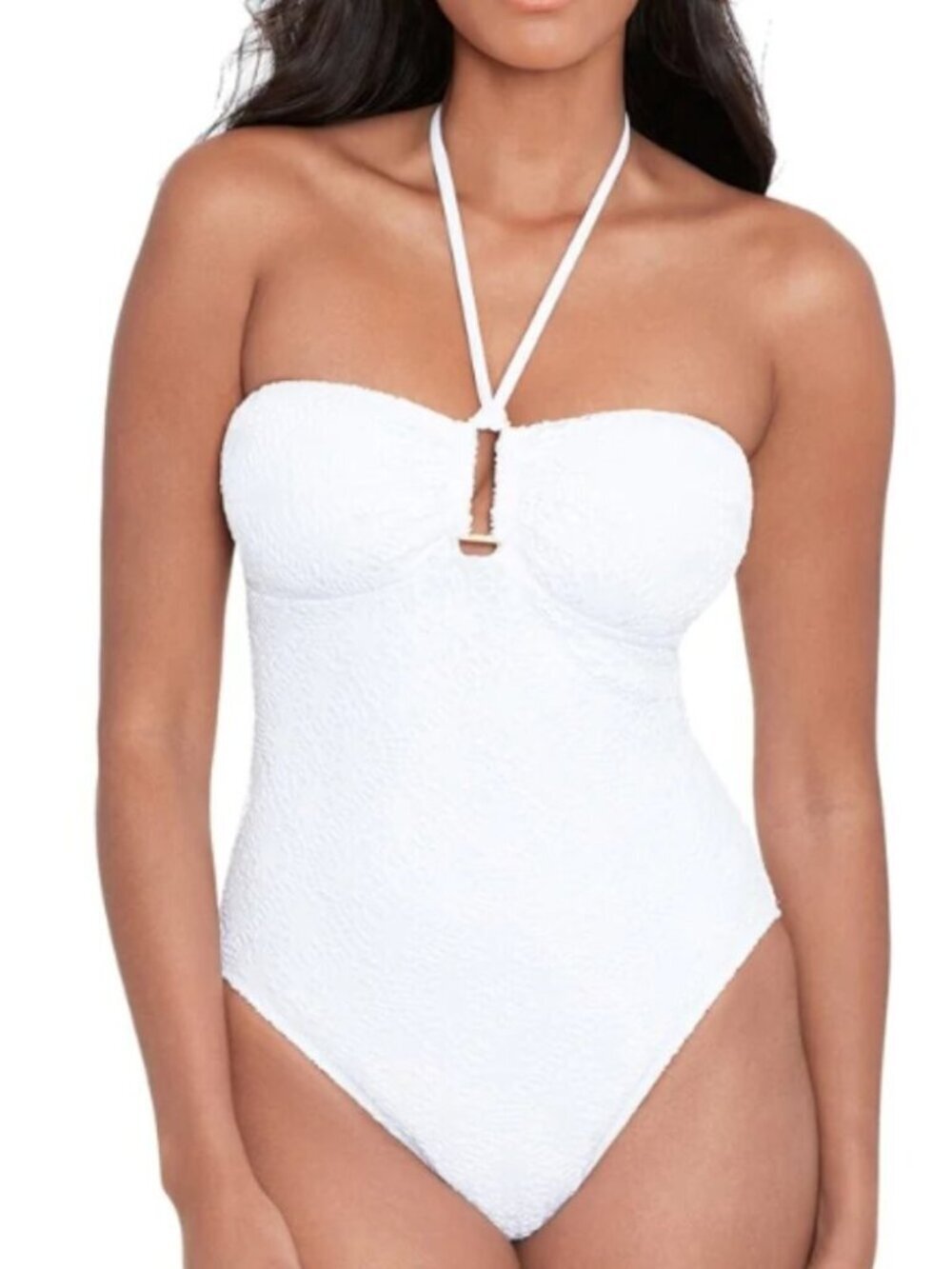 Lauren Ralph Lauren Crochet Ring Bandeau One Piece Swimsuit Size 12 NEW